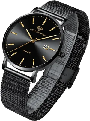 Ultra Thin Watch Men, Stainless Steel Watches for Men,Black Men Wrist Watch,Casual Men Watches,Business Dress Watches for Men,Black Male Watch,Luminous Watch, Waterproof Man Watch