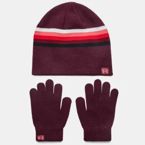 Under Armour Dark Maroon/Beta Beanie Glove Combo