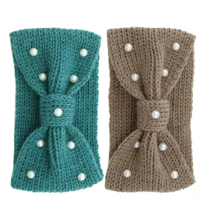 Unique Twisted Knit Pearl Bow Headband Multifunctional Head Wraps for Women Warm Headband Set for Friends