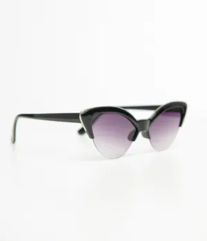 Unique Vintage Black & Silver Half Rim Cat Eye Sunglasses