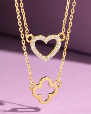 Urbanista  Brass Heart and Clover Layered Pendant Necklace - Lr1lnb718