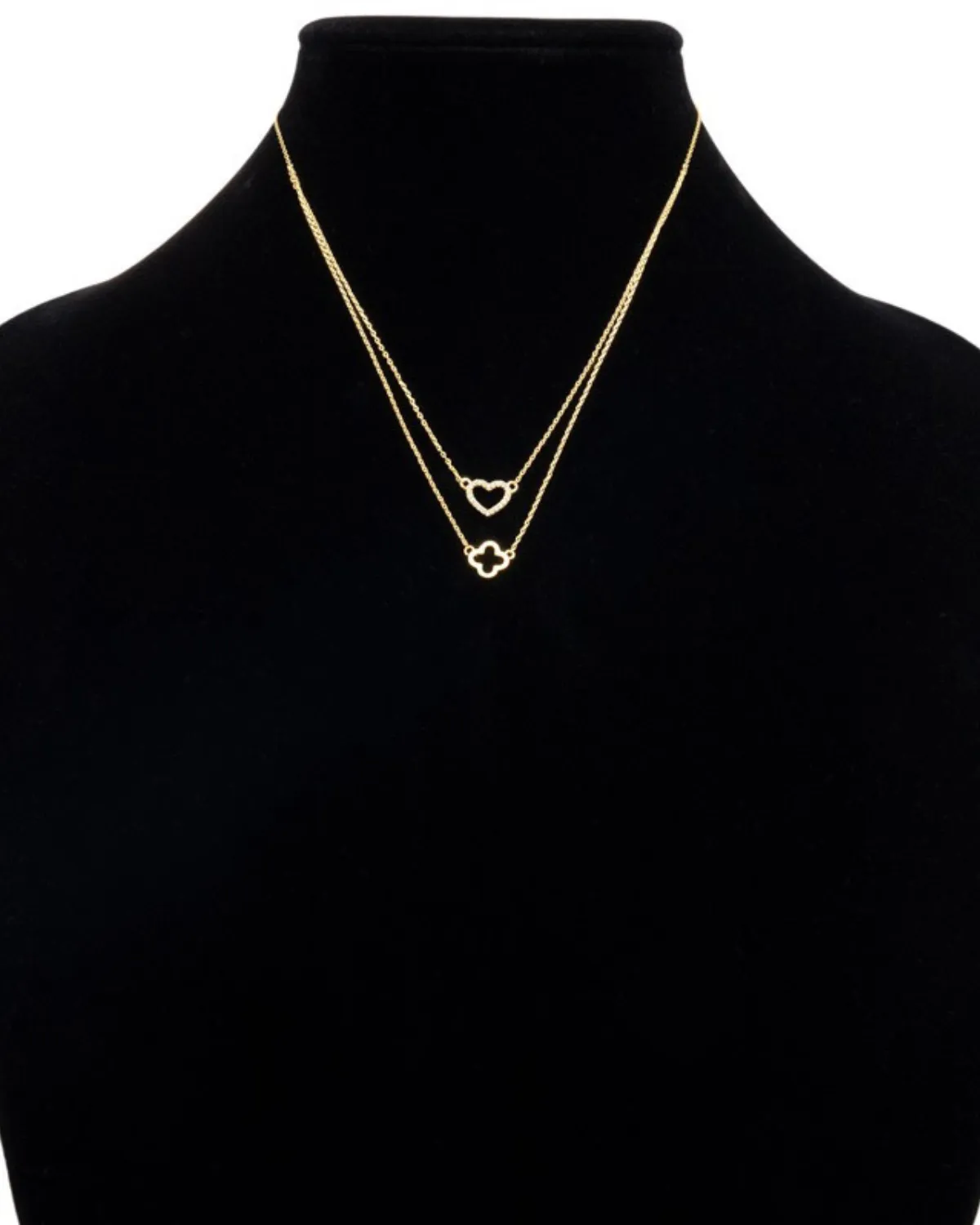 Urbanista  Brass Heart and Clover Layered Pendant Necklace - Lr1lnb718