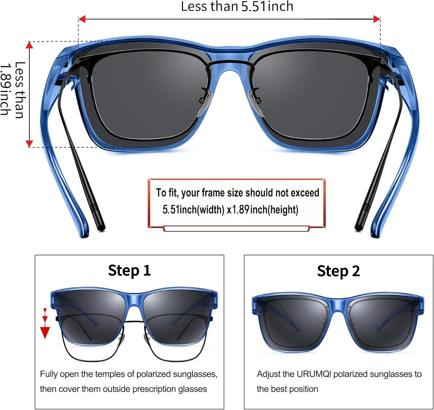URUMQI Polarized Sunglasses Fit Over Glasses for Men Women, Oversized Square Sun Glasses UV400 Protection Shades