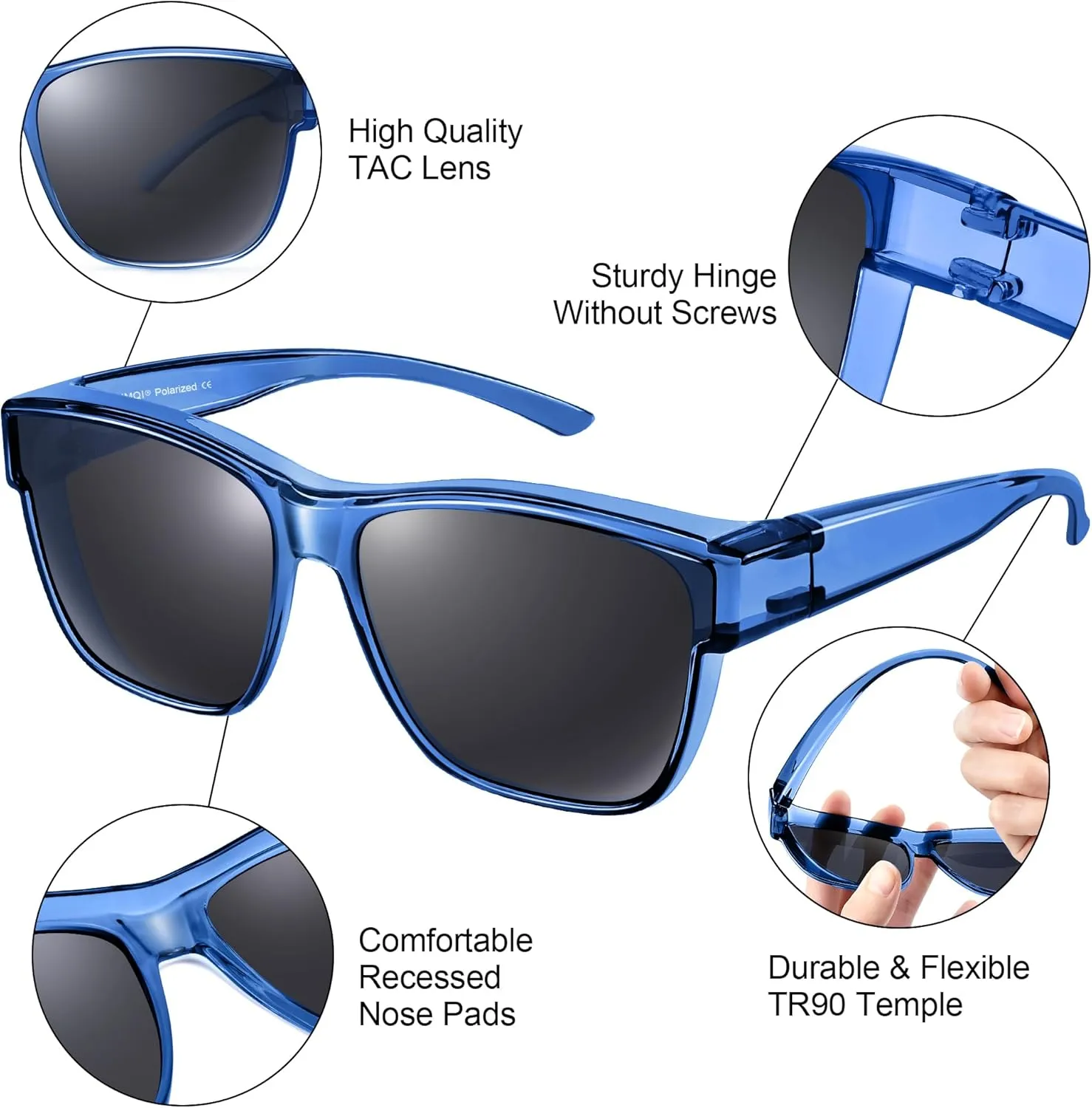 URUMQI Polarized Sunglasses Fit Over Glasses for Men Women, Oversized Square Sun Glasses UV400 Protection Shades
