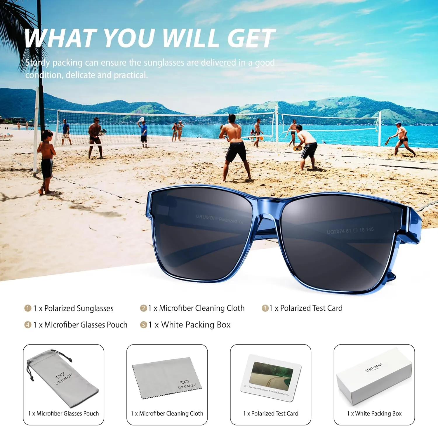 URUMQI Polarized Sunglasses Fit Over Glasses for Men Women, Oversized Square Sun Glasses UV400 Protection Shades