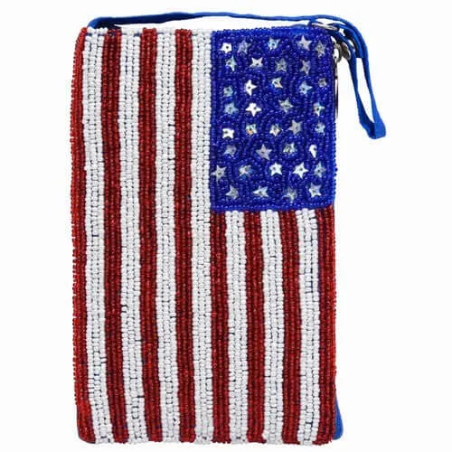USA Flag Beaded Crossbody Phone Purse
