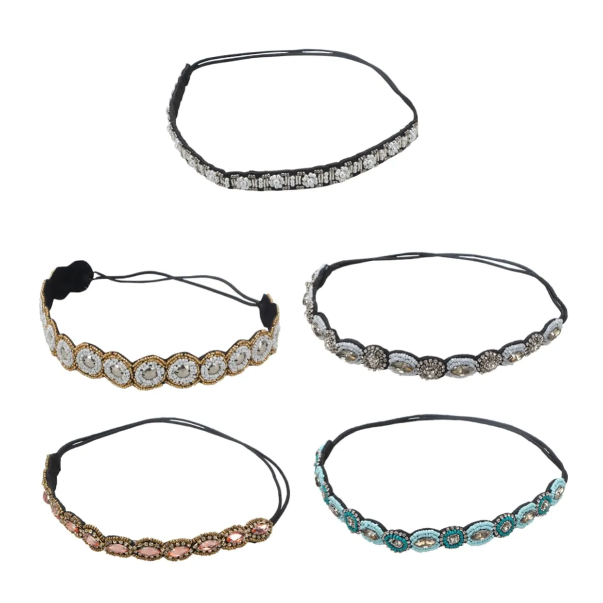 Vaguelly Elastic Hair Band for Women Beading Headbands Pearl Rhinestones Stretchy Comfortable