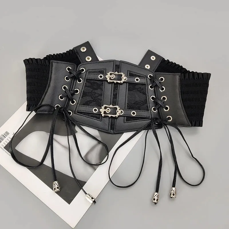 VAIGE Elegant Lace Corset Belt in Black & White Floral Design [Limited Edition]
