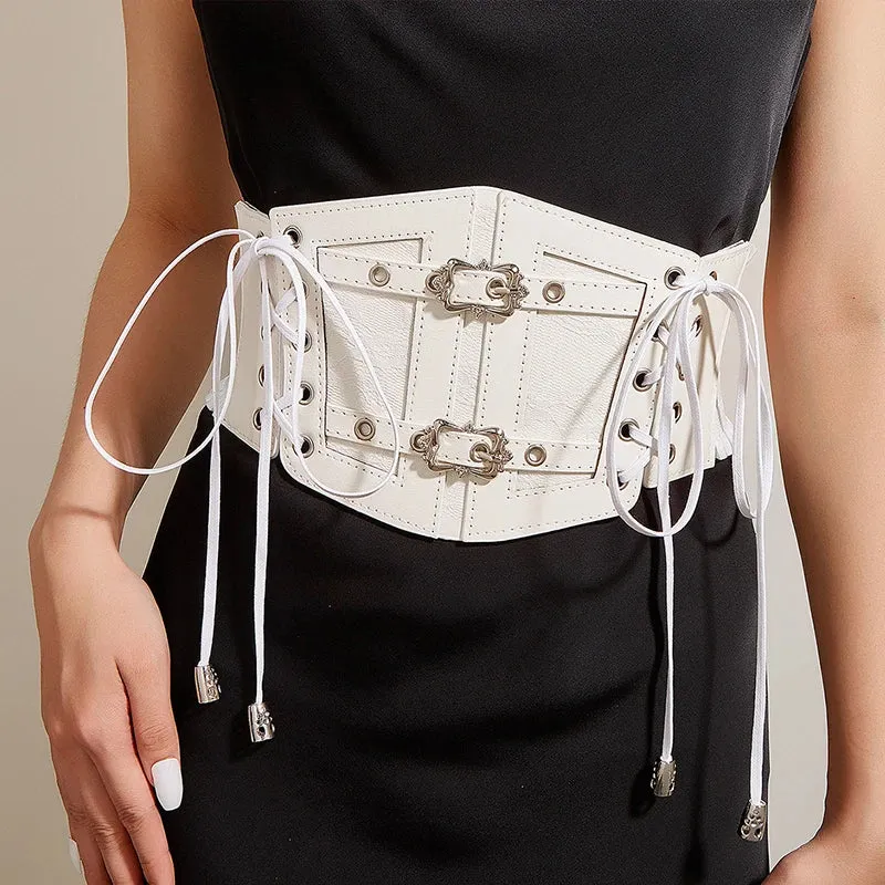 VAIGE Elegant Lace Corset Belt in Black & White Floral Design [Limited Edition]