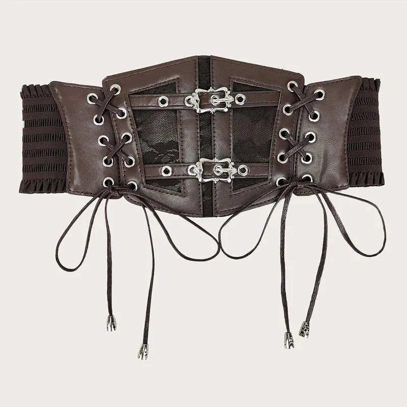 VAIGE Elegant Lace Corset Belt in Black & White Floral Design [Limited Edition]