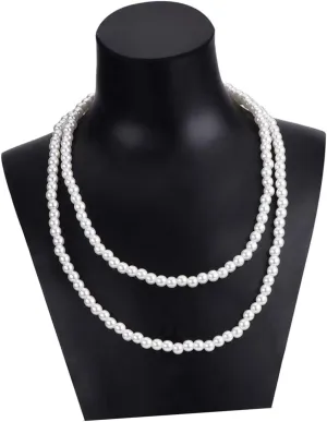 VALICLUD Vintage 1920s Party Jewelry Set Pearl Necklace Satin Gloves Plastic Holder Dress Accessories
