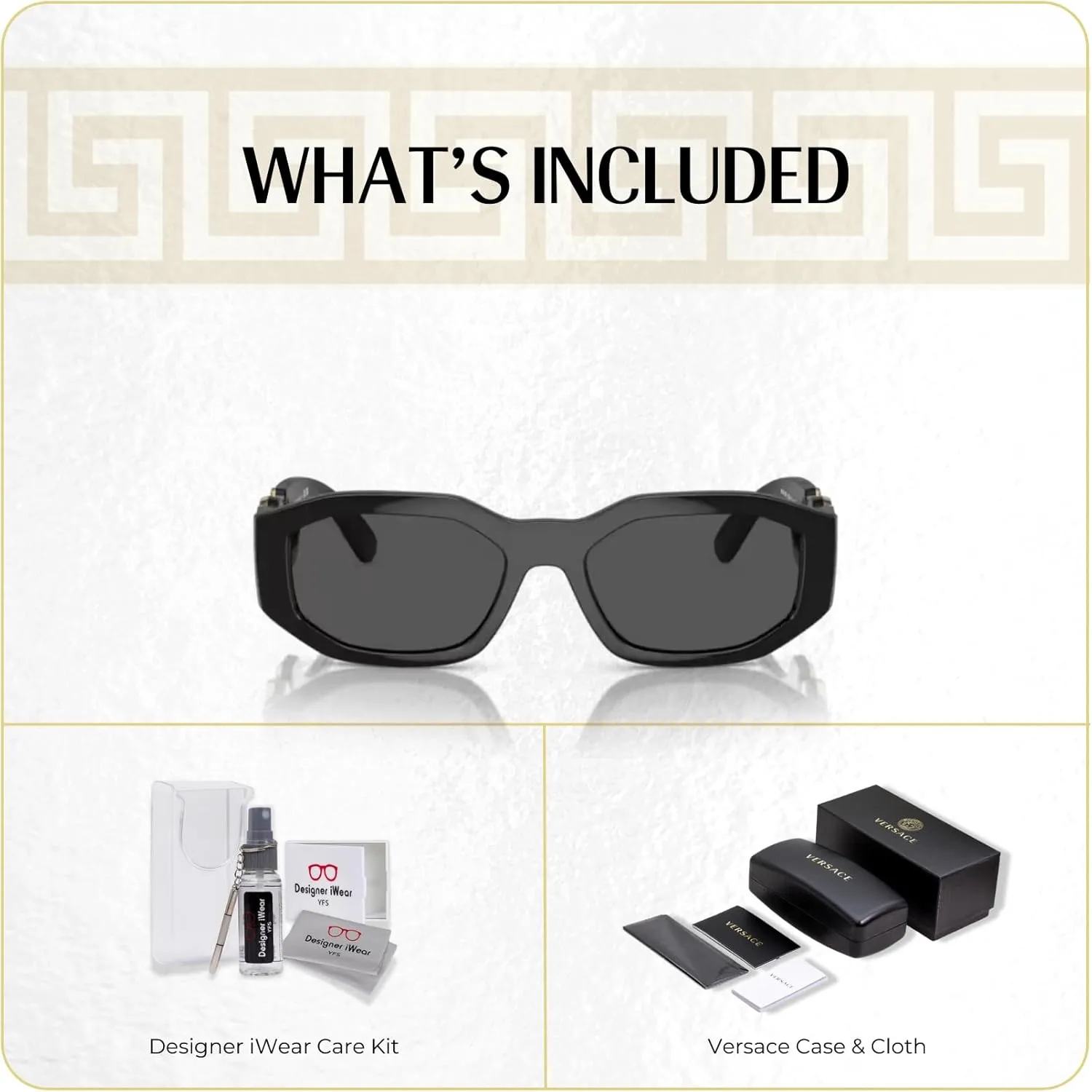Versace VE4361 Rectangular Sunglasses For Men For Women   BUNDLE with Designer iWear Eyewear Kit