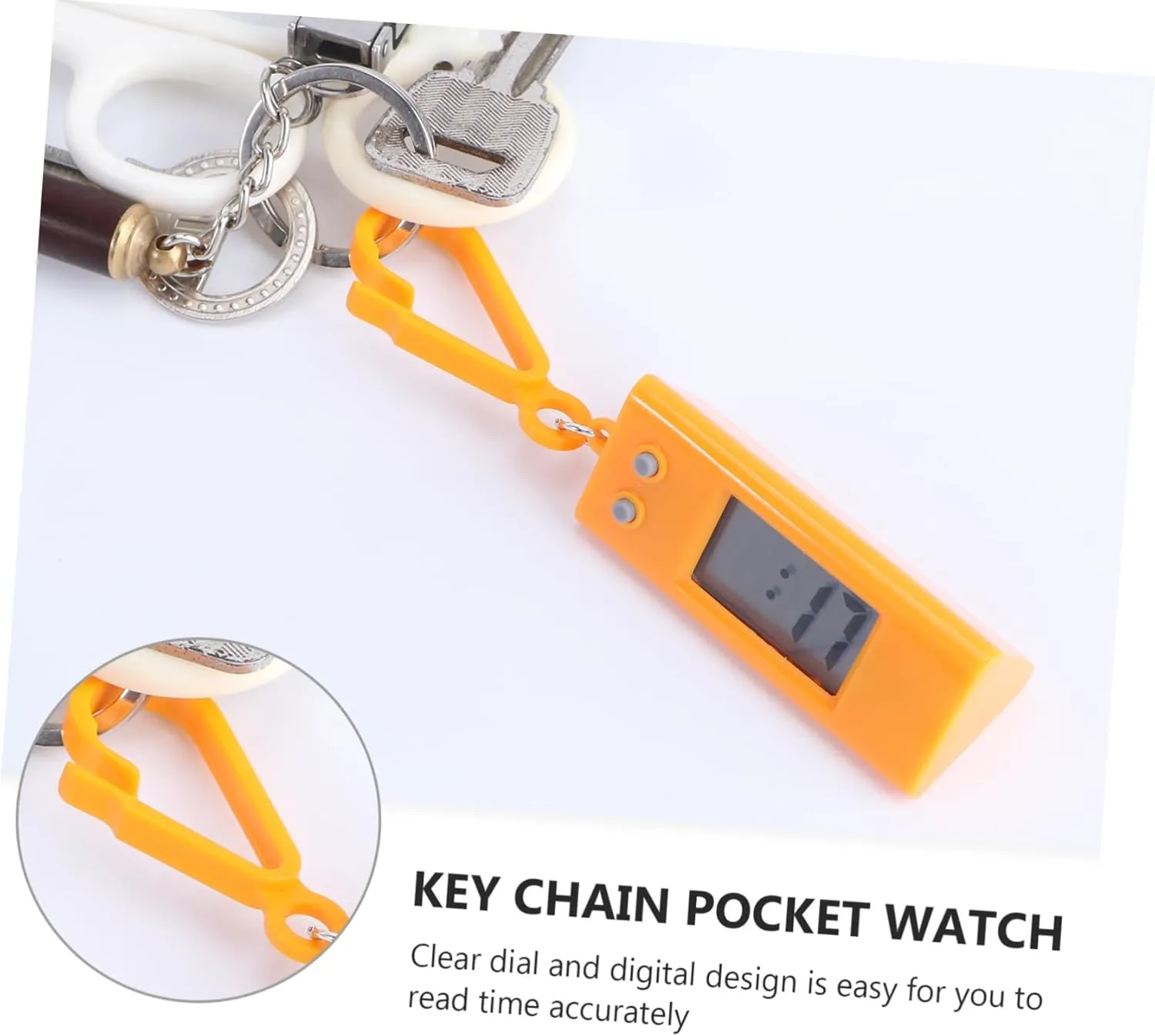 VICASKY Small Pocket Watch Stainless LED Chain Clock Portable Key Fob Digital Watch Brown Dial Watches Keychain