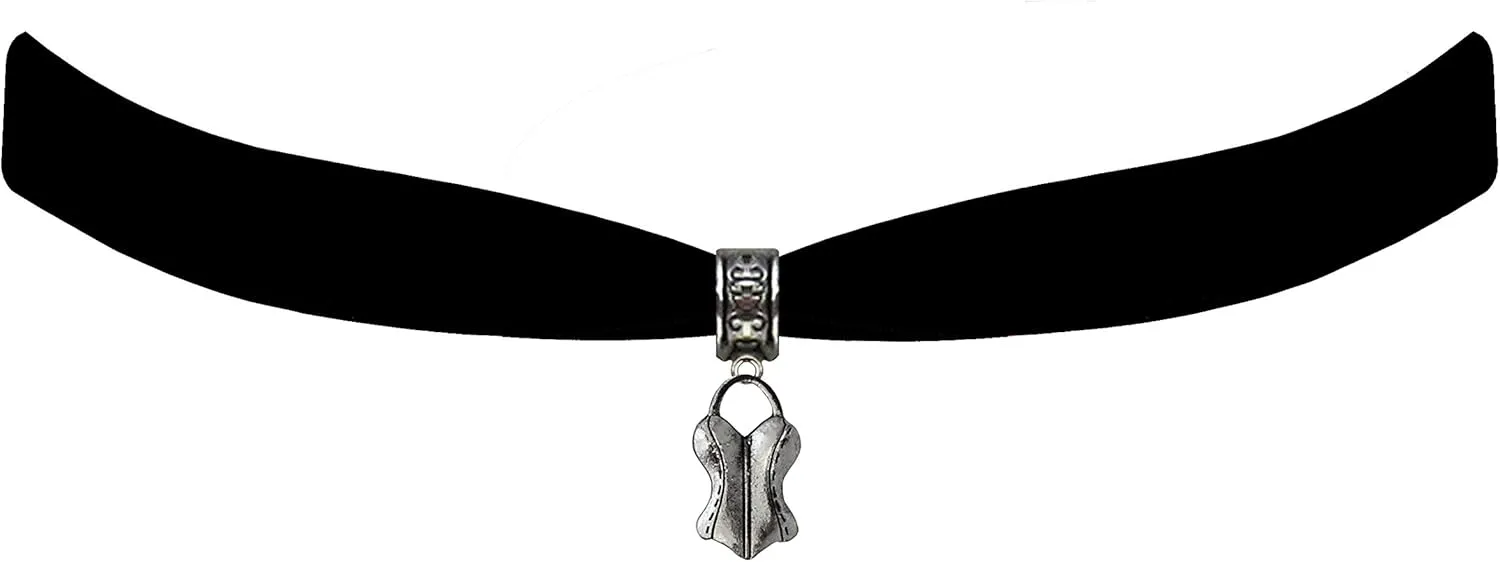 Victorian Vault Black Velvet Choker Jewelry Small Corset Bustier Pendant Necklace