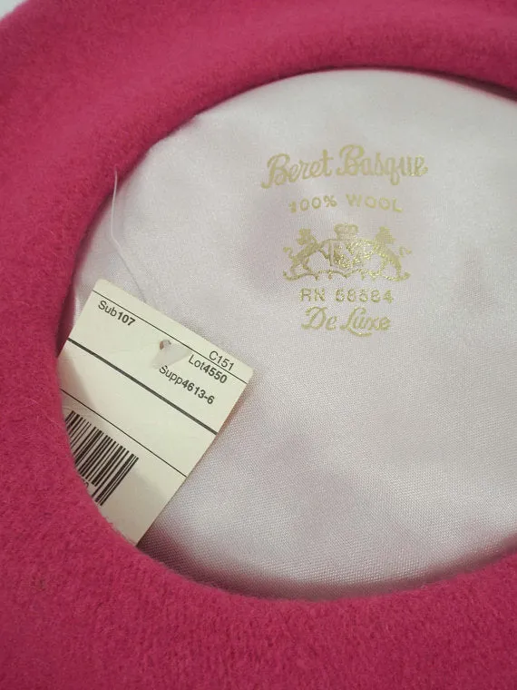 Vintage 80s Magenta Wool Beret