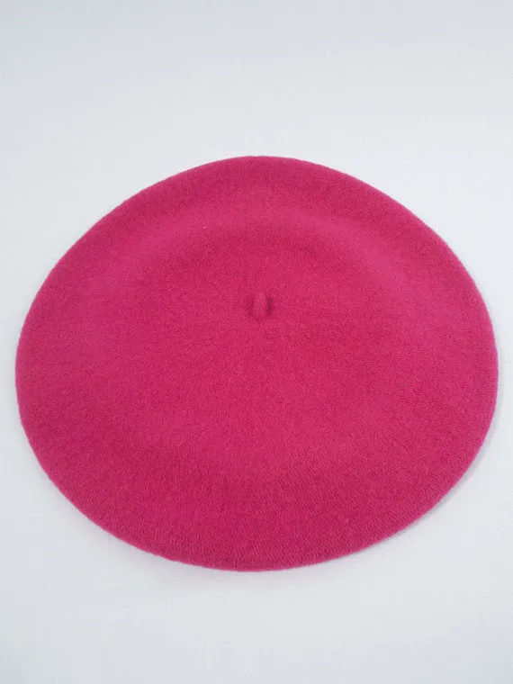 Vintage 80s Magenta Wool Beret