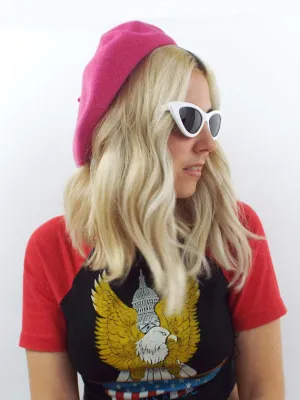 Vintage 80s Magenta Wool Beret
