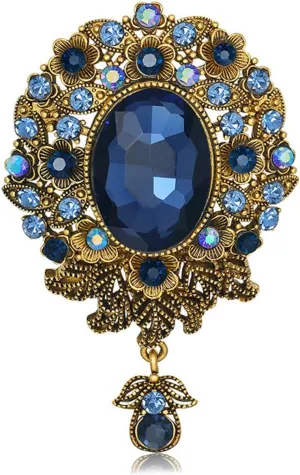 Vintage Austrian Crystal Brooch Pin for Women Men Antique Teardrop Diamond Flower Brooch Victorian Style Brooches Elegant Wedding Broach Pin for Clothes Dress Hats Bags Accessory