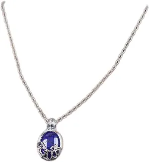 Vintage Blue Gemstone Pendant Necklace Lapis Lazuli Gemstone Choker Necklace Retro Oval Lapis Necklace Blue Wire Wraped Necklace Chain Jewelry for Women
