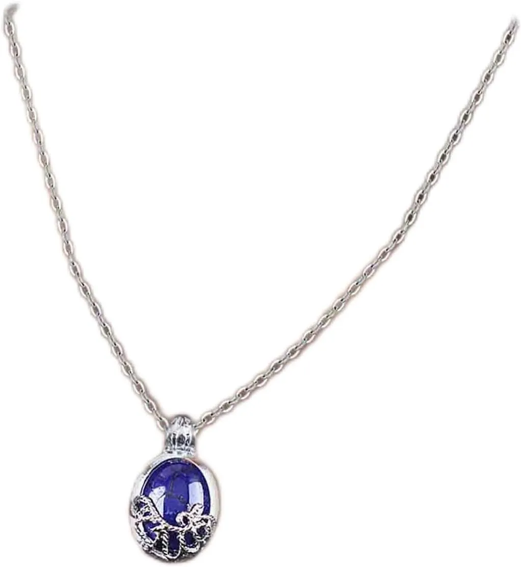 Vintage Blue Gemstone Pendant Necklace Lapis Lazuli Gemstone Choker Necklace Retro Oval Lapis Necklace Blue Wire Wraped Necklace Chain Jewelry for Women