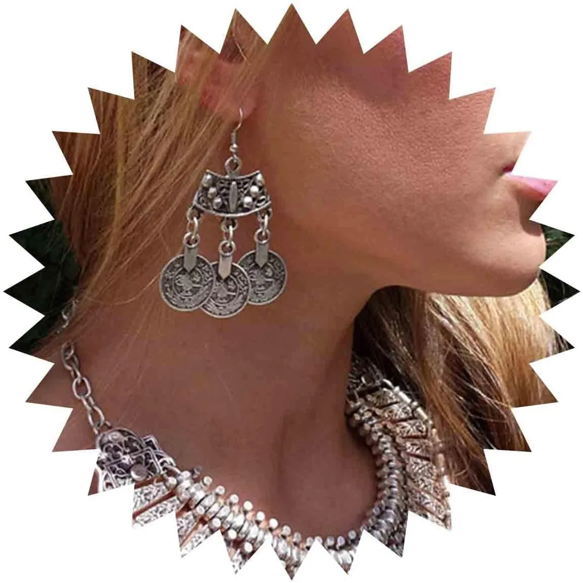 Vintage Coin Earrings Silver Long Tassel Coin Drop Earrings Gothic Retro Coin Dangle Earrings Statement Nightclub Prom Earrings Jewelry for Women