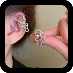 Vintage Crystal Butterfly Ear Cuff Earrings Rhinestone Butterfly Cuff Earrings Silver Cz Butterfly Ear Climber Earrings Hollow Butterfly Ear Cartilage Cuff Earrings for Women (Left)