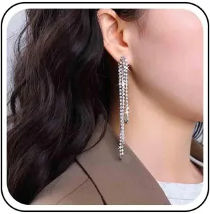 Vintage Crystal Chandelier Dangle Earrings Rhinestone Chain Drop Earrings Long Tennis Chain Earrings Silver Crystal Ear Jacket Earrings Bridal Chandelier Earrings Jewelry for Women