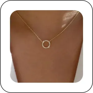 Vintage Crystal Circle Pendant Necklace Rhinestone Hoop Necklace Hollow Circle Choker Necklace Gold Cz Karma Circle Necklace Jewelry for Women