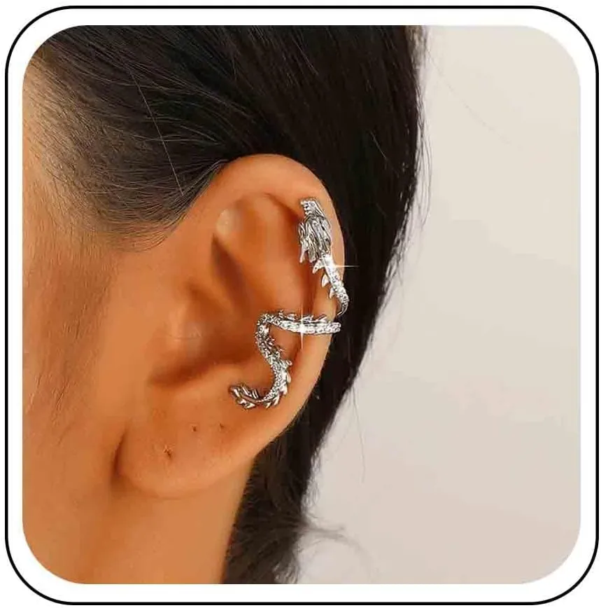Vintage Crystal Dragon Ear Cuff Earrings Rhinestone Dragon Cuff Earrings Gold Cz Dragon Ear Climber Earrings Retro Dragon Ear Cartilage Cuff Earrings for Women