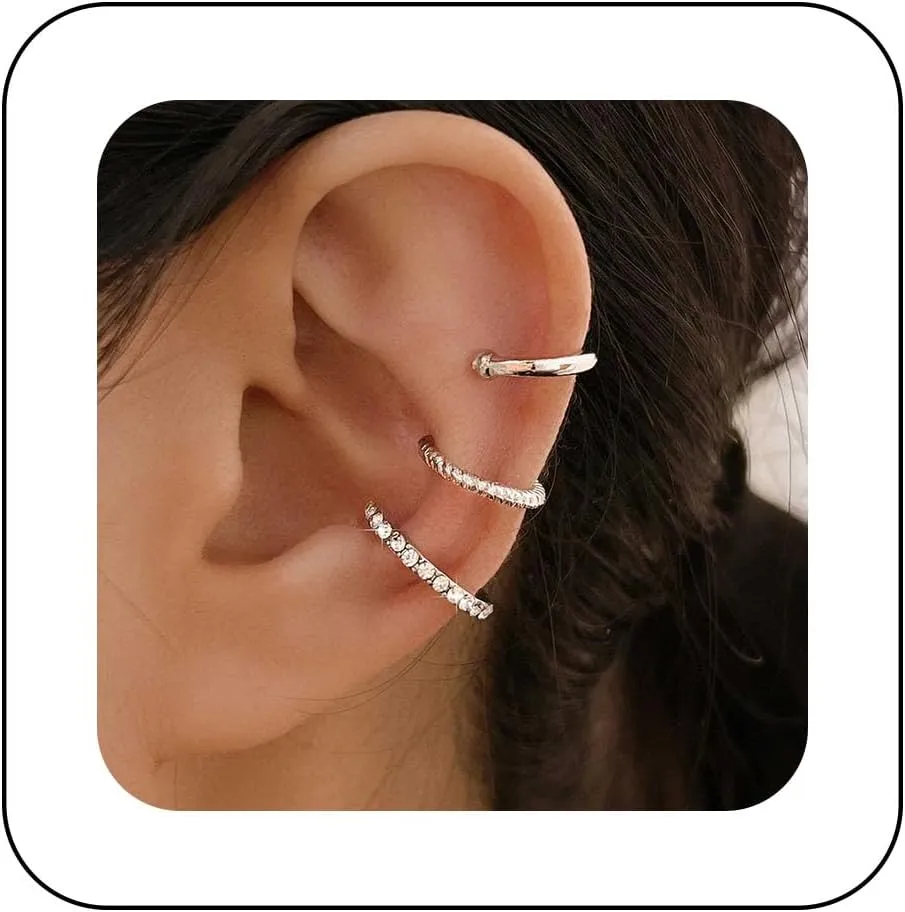 Vintage Crystal Ear Cuff Earrings Hoop Rhinestone Cuff Earrings Cz C-Shape Ear Climber Earrings Sparkly Crystal Ear Cartilage Cuff Earrings Set Jewelry for Women