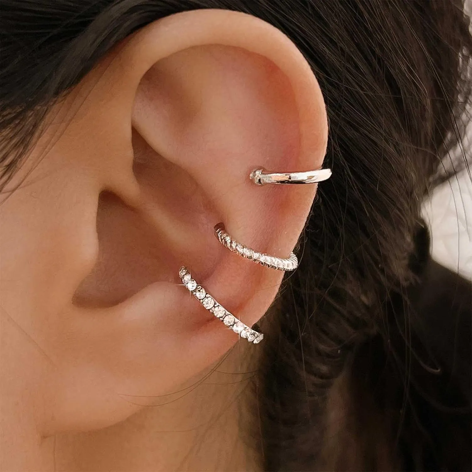 Vintage Crystal Ear Cuff Earrings Hoop Rhinestone Cuff Earrings Cz C-Shape Ear Climber Earrings Sparkly Crystal Ear Cartilage Cuff Earrings Set Jewelry for Women