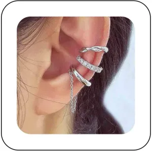 Vintage Crystal Ear Cuff Earrings Rhinestone Chain Ear Cuff Earrings Cz C-Shape Ear Climber Earrings Sparkly Crystal Ear Cartilage Cuff Earrings Set Jewelry for Women