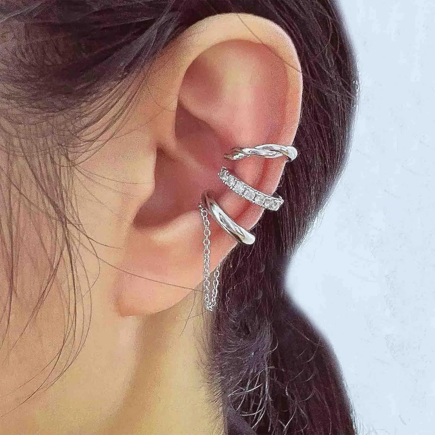 Vintage Crystal Ear Cuff Earrings Rhinestone Chain Ear Cuff Earrings Cz C-Shape Ear Climber Earrings Sparkly Crystal Ear Cartilage Cuff Earrings Set Jewelry for Women