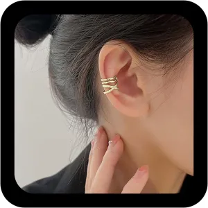 Vintage Crystal Ear Cuff Earrings Rhinestone Line Gold Cz Corss Climber Sparkly Fork Cartilage Jewelry for Women