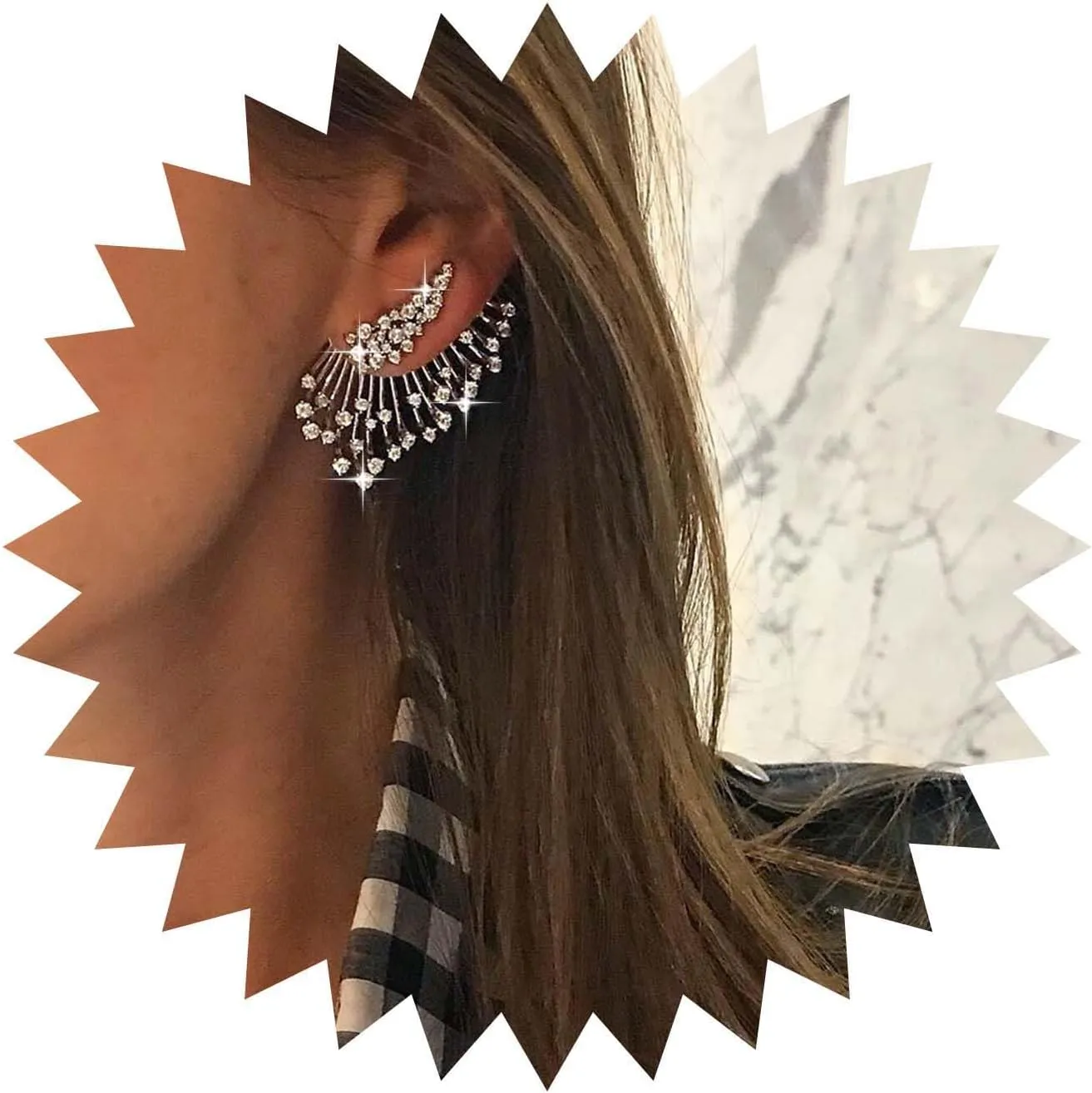 Vintage Crystal Ear Jacket Earrings Rhinestone Jacket Earrings Rhinestone Ear Climber Earrings Silver Sparkly Cz Front Back Earrings Jewelry for Women