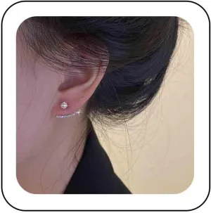 Vintage Crystal Ear Jacket Earrings Rhinestone Stud Earrings Silver Ear Climber Earrings Crystal Curved Earrings Jewelry for Women