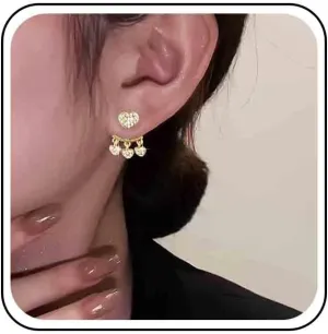 Vintage Crystal Heart Ear Jacket Earrings Rhinestone Heart Ear Climber Earrings Crystal Love Heart Earrings Gold Front Back Earrings for Women and