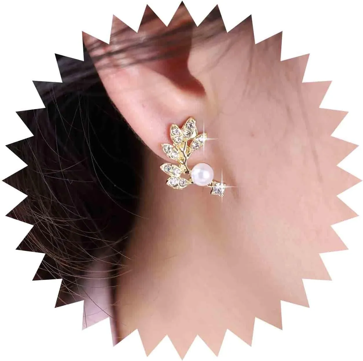 Vintage Crystal Leaf Ear Climber Earrings Gold Pearl Leaf Stud Earrings Cz Leaf Crawler Earrings Rhinestone Pearl Earrings Jewelry for Women