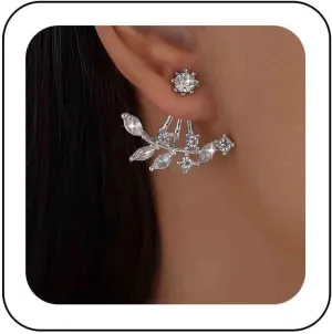 Vintage Crystal Leaf Ear Jacket Earrings Rhinestone Leaf Stud Earrings Cz Leaf Ear Climber Earrings Crystal Curved Earrings Jewelry for Women