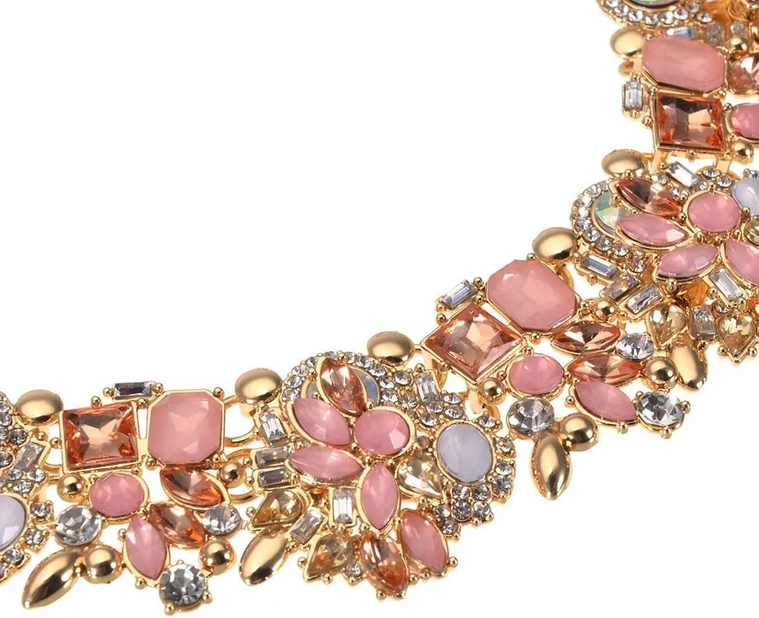 Vintage Crystal Rhinestone Statement Choker Bib Statement Necklace Earring Fashion Costume Jewelry Set for Women