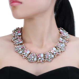 Vintage Crystal Rhinestone Statement Choker Bib Statement Necklace Earring Fashion Costume Jewelry Set for Women