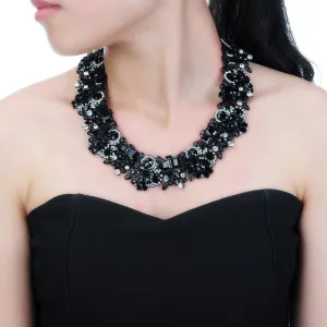 Vintage Crystal Rhinestone Statement Choker Bib Statement Necklace Earring Fashion Costume Jewelry Set for Women