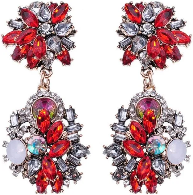 Vintage Crystal Rhinestone Statement Choker Bib Statement Necklace Earring Fashion Costume Jewelry Set for Women