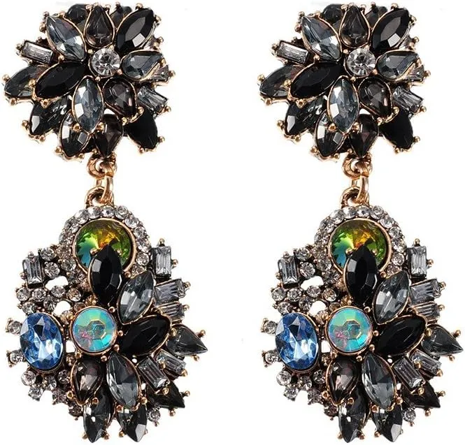 Vintage Crystal Rhinestone Statement Choker Bib Statement Necklace Earring Fashion Costume Jewelry Set for Women