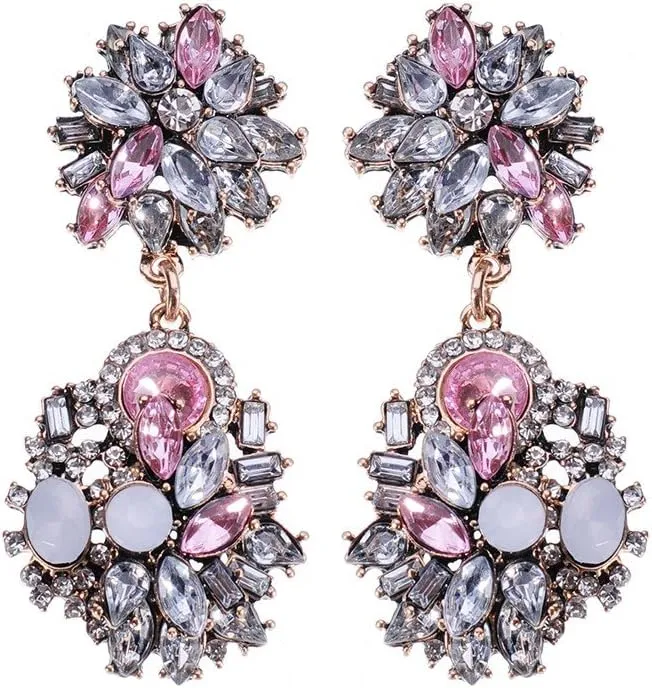 Vintage Crystal Rhinestone Statement Choker Bib Statement Necklace Earring Fashion Costume Jewelry Set for Women