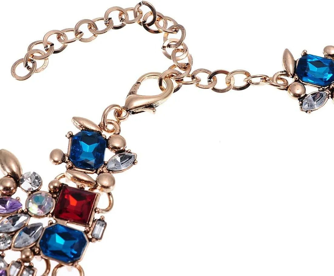 Vintage Crystal Rhinestone Statement Choker Bib Statement Necklace Earring Fashion Costume Jewelry Set for Women