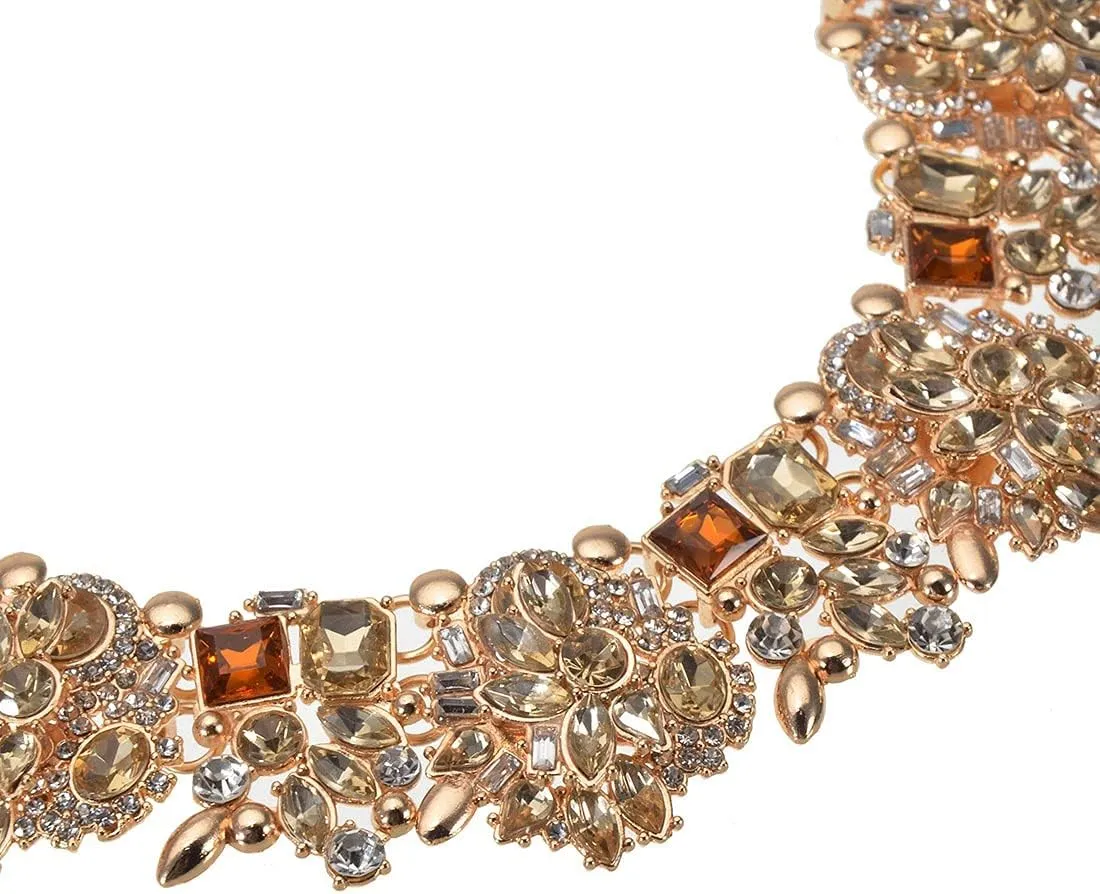 Vintage Crystal Rhinestone Statement Choker Bib Statement Necklace Earring Fashion Costume Jewelry Set for Women