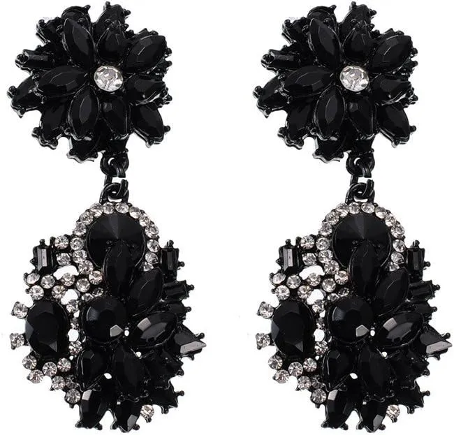 Vintage Crystal Rhinestone Statement Choker Bib Statement Necklace Earring Fashion Costume Jewelry Set for Women