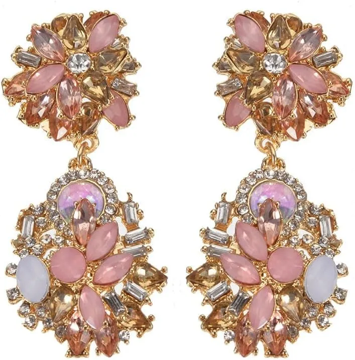 Vintage Crystal Rhinestone Statement Choker Bib Statement Necklace Earring Fashion Costume Jewelry Set for Women