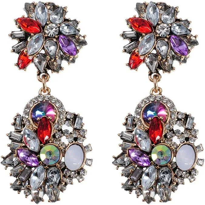 Vintage Crystal Rhinestone Statement Choker Bib Statement Necklace Earring Fashion Costume Jewelry Set for Women